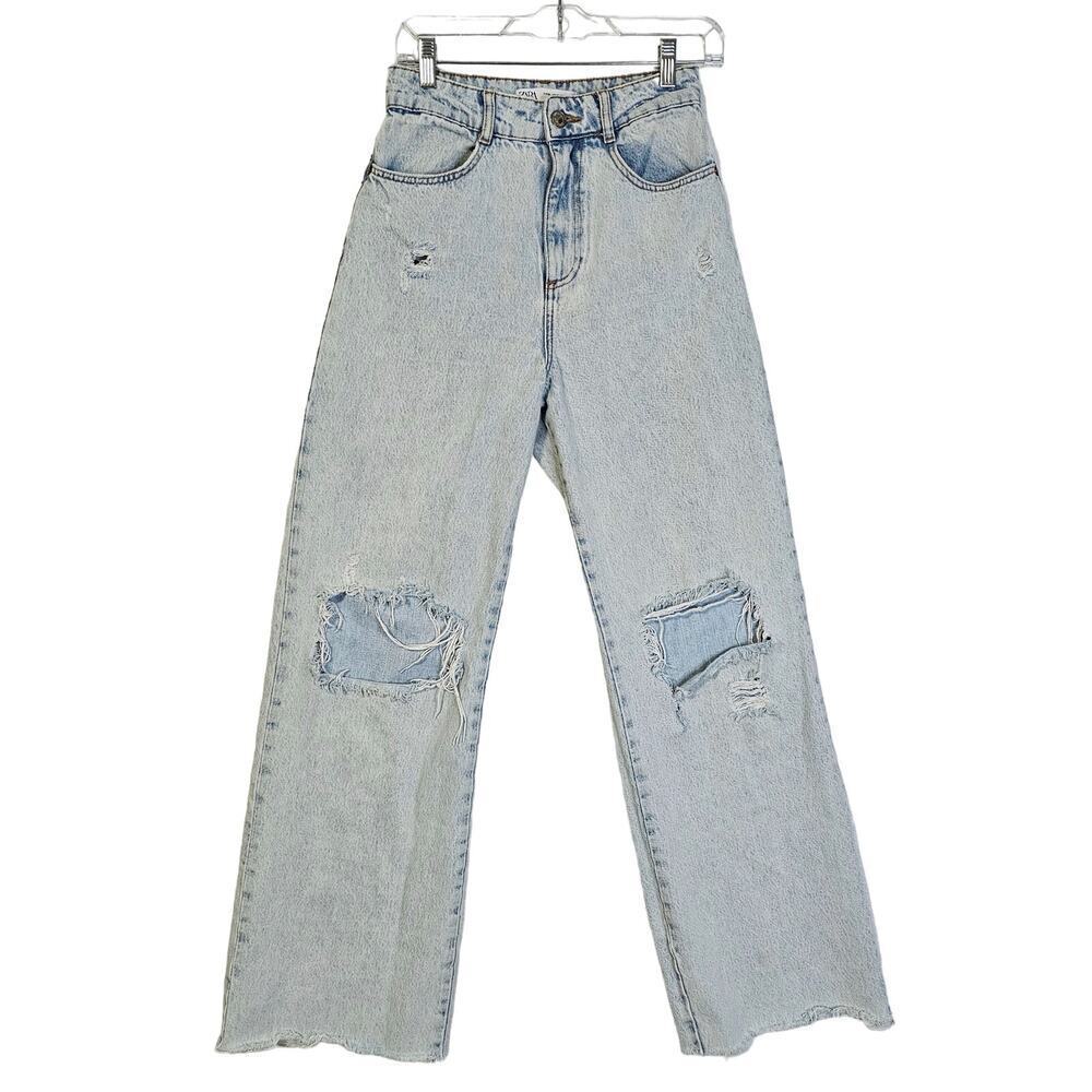 Zara Vintage Sz4 wide leg distressed grunge look high waist jeans. Rare. Y2K